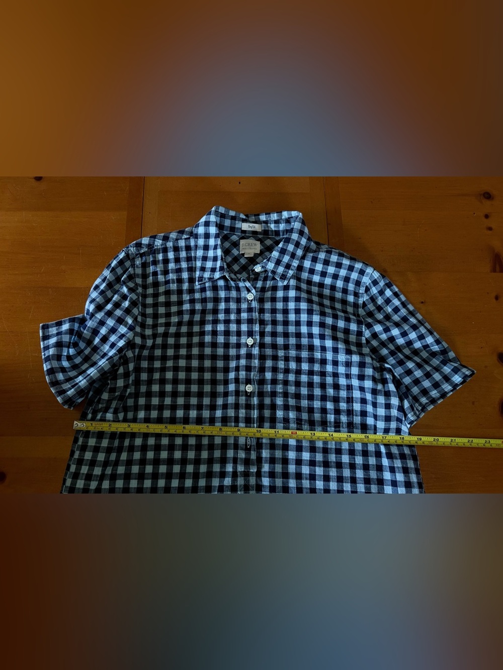Cropped Short Sleeve Black & White Check Button-Up Shirt.